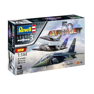 KIT PARA MONTAR REVELL 3 AVIÕES ALPHA JET 50TH ANNIVERSARY 1/144 99 PEÇAS REV 03810